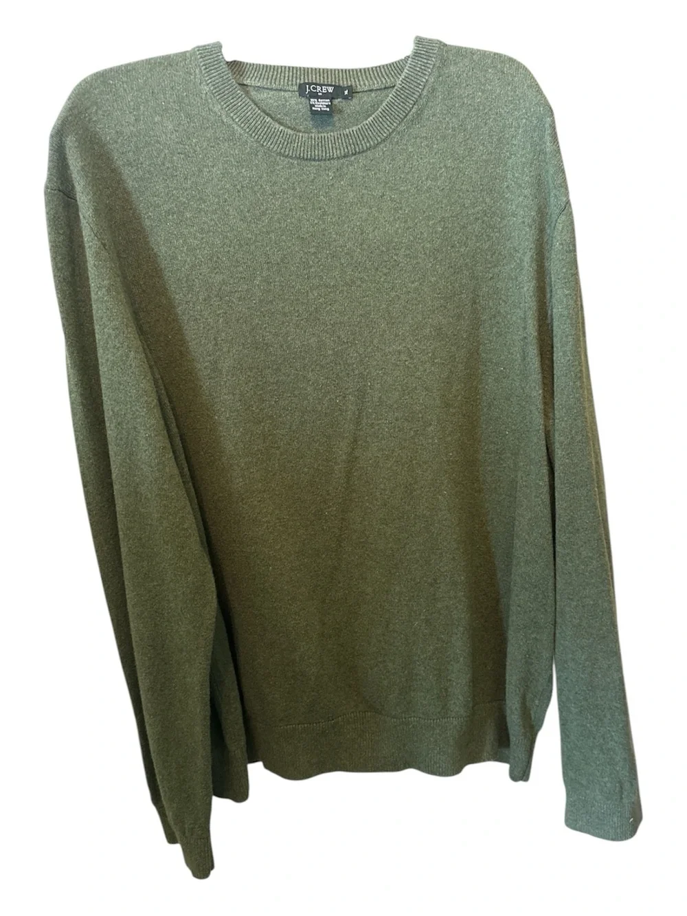 J Crew Sweater Mens Green Crewneck Cotton Cashmere Blend Long Sleeve Lightweight